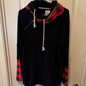 AMPERSAND AVE Black and Red Plaid Women's Hoodie